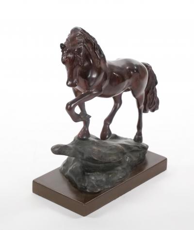 20th Century Patinated Bronze Decorative Sculpture of Horse Square Base