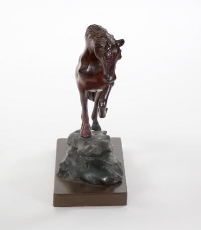 20th Century Patinated Bronze Decorative Sculpture of Horse Square Base