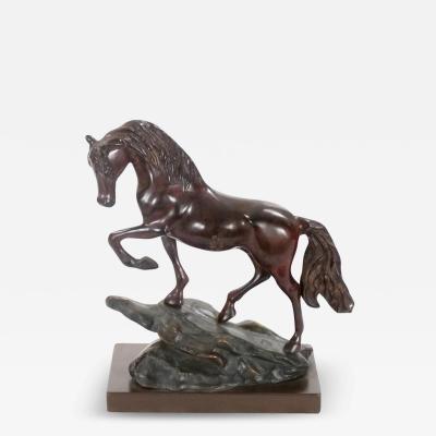 20th Century Patinated Bronze Decorative Sculpture of Horse Square Base