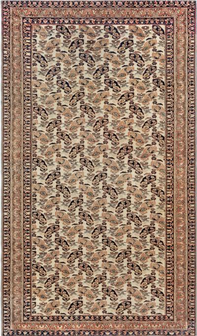 20th Century Persian Tabriz Beige Blue Green Orange Handmade Wool Rug