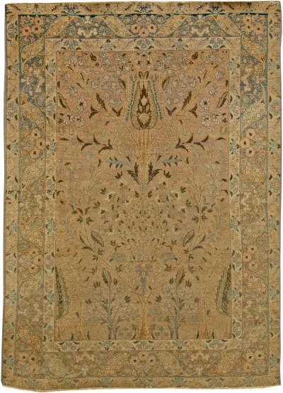 20th Century Persian Tabriz Gold Beige and Azure Handmade Wool Rug