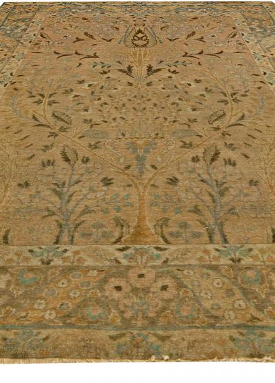 20th Century Persian Tabriz Gold Beige and Azure Handmade Wool Rug