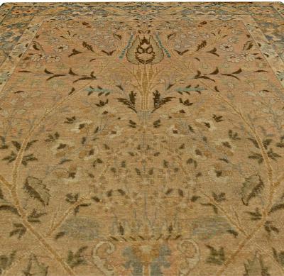 20th Century Persian Tabriz Gold Beige and Azure Handmade Wool Rug