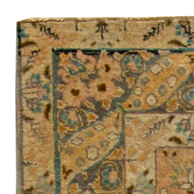 20th Century Persian Tabriz Gold Beige and Azure Handmade Wool Rug