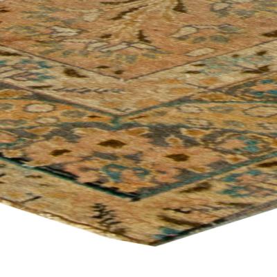 20th Century Persian Tabriz Gold Beige and Azure Handmade Wool Rug