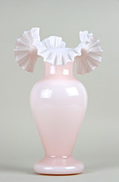 20th Century Pink Art Nouveau Glass Vase Frilly Edge Austria circa 1900
