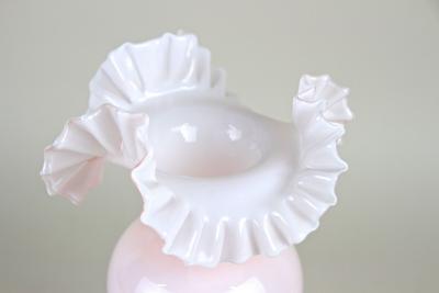 20th Century Pink Art Nouveau Glass Vase Frilly Edge Austria circa 1900