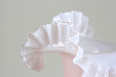 20th Century Pink Art Nouveau Glass Vase Frilly Edge Austria circa 1900