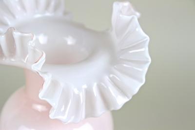 20th Century Pink Art Nouveau Glass Vase Frilly Edge Austria circa 1900