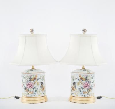 20th Century Porcelain Gilt Wood Base Lamps