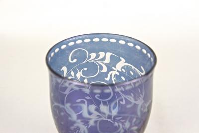 20th Century Purple Blue Iridescent Glass Vase Tumbler Engraved CZ ca 1920