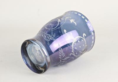20th Century Purple Blue Iridescent Glass Vase Tumbler Engraved CZ ca 1920