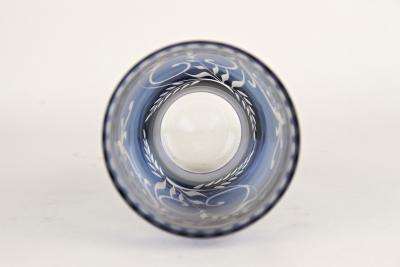 20th Century Purple Blue Iridescent Glass Vase Tumbler Engraved CZ ca 1920