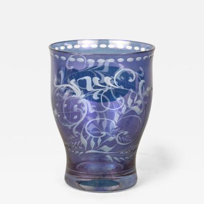 20th Century Purple Blue Iridescent Glass Vase Tumbler Engraved CZ ca 1920