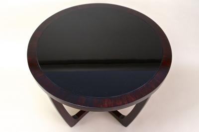 20th Century Round Art Deco Coffee Table With Black Glass Plate CZ ca 1920s