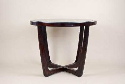 20th Century Round Art Deco Coffee Table With Black Glass Plate CZ ca 1920s