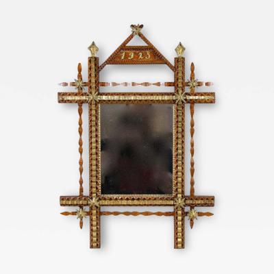 20th Century Rustic Tramp Art Wall Mirror With Gilt Parts Austria Dated 1925