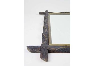 20th Century Rustic Wall Mirror With Golden Bars Tramp Art Austria dated 1901