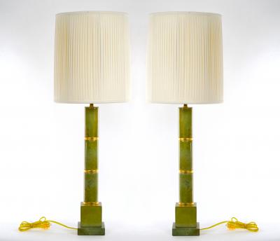 20th Century Tall Pair Green Jade Art Deco Style Table Lamp