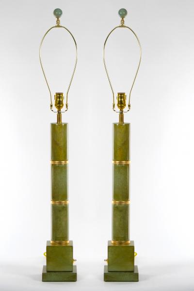 20th Century Tall Pair Green Jade Art Deco Style Table Lamp