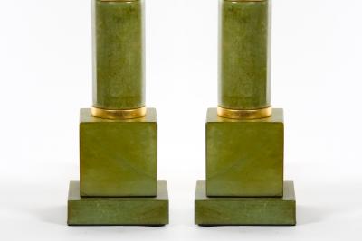 20th Century Tall Pair Green Jade Art Deco Style Table Lamp