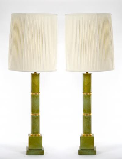 20th Century Tall Pair Green Jade Art Deco Style Table Lamp