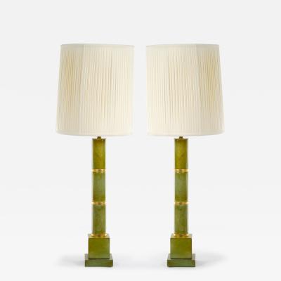 20th Century Tall Pair Green Jade Art Deco Style Table Lamp