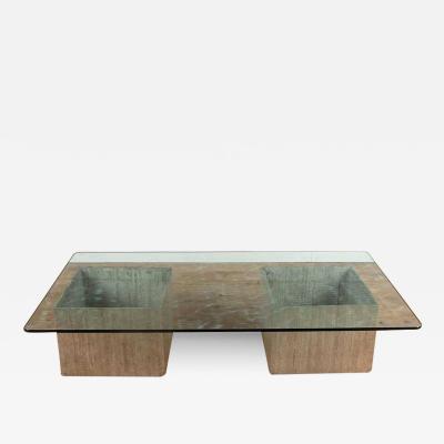 20th Century Travertine Coffee Table With Glass Top