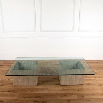 20th Century Travertine Coffee Table With Glass Top
