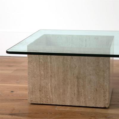 20th Century Travertine Coffee Table With Glass Top