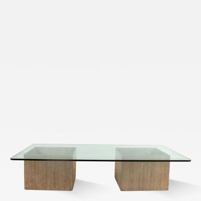 20th Century Travertine Coffee Table With Glass Top