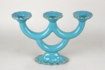 20th Century Turquoise Art Deco Ceramic Candleholder Marked AT ca 1930