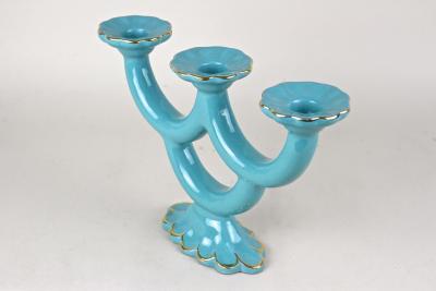 20th Century Turquoise Art Deco Ceramic Candleholder Marked AT ca 1930