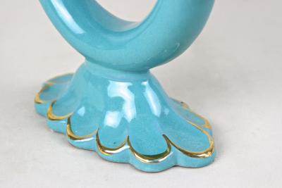 20th Century Turquoise Art Deco Ceramic Candleholder Marked AT ca 1930