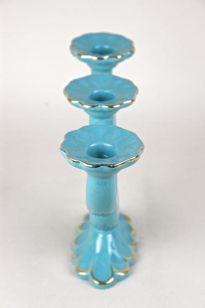 20th Century Turquoise Art Deco Ceramic Candleholder Marked AT ca 1930