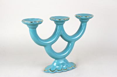 20th Century Turquoise Art Deco Ceramic Candleholder Marked AT ca 1930