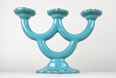 20th Century Turquoise Art Deco Ceramic Candleholder Marked AT ca 1930