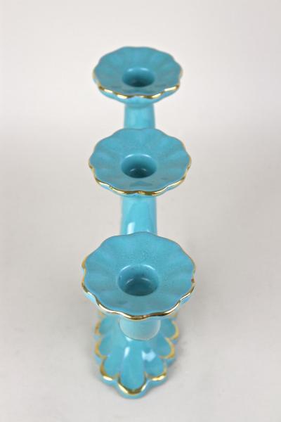 20th Century Turquoise Art Deco Ceramic Candleholder Marked AT ca 1930