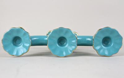 20th Century Turquoise Art Deco Ceramic Candleholder Marked AT ca 1930