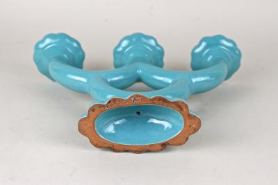 20th Century Turquoise Art Deco Ceramic Candleholder Marked AT ca 1930