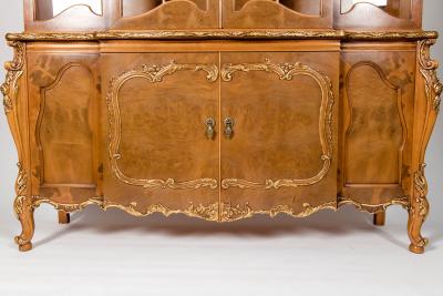 20th Century Two Parts Burlwood Hutch or China Cabinet