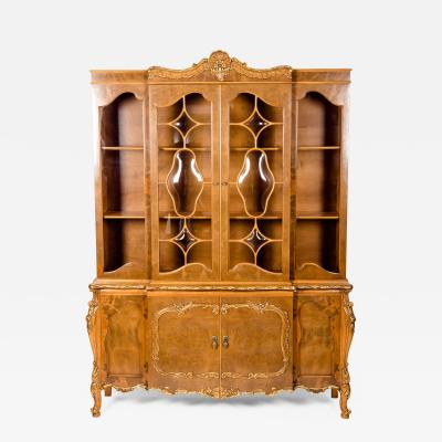 20th Century Two Parts Burlwood Hutch or China Cabinet