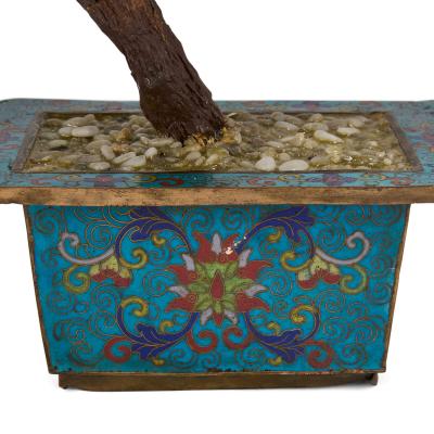 20th century Chinese hardstone flowering tree in a cloisonn planter
