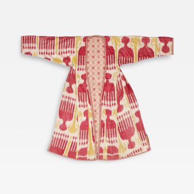 20th century Uzbek cotton and silk ikat chapan robe