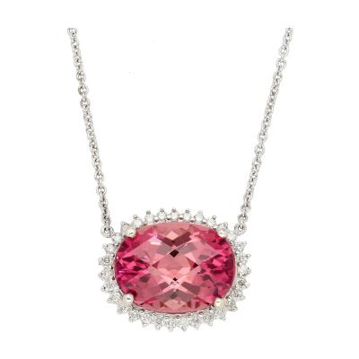 21 13 Carat Pink Tourmaline Diamond Floating Pendant Necklace in 14K 18K Gold