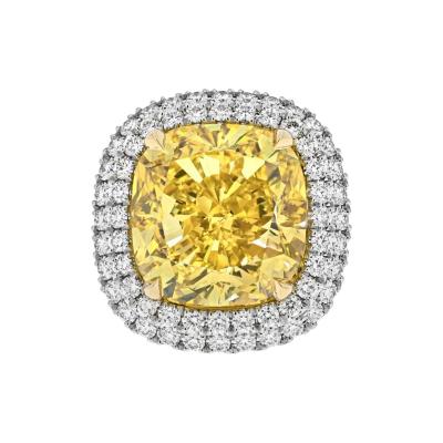 21 CARAT CUSHION CUT FANCY DEEP BROWNISH YELLOW VVS1 DOUBLE HALO ENGAGEMENT RING