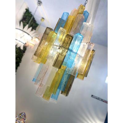 21st Century Multicolored Squared Murano Glass Chandelier
