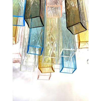 21st Century Multicolored Squared Murano Glass Chandelier