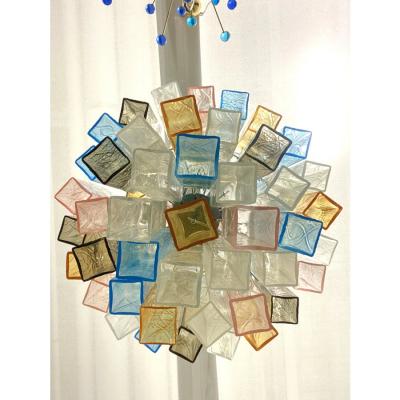 21st Century Multicolored Squared Murano Glass Chandelier