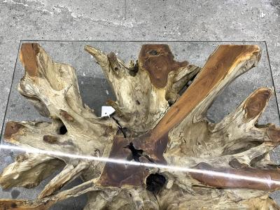 21st Century Organic Modern Teak Root Coffee Sofa Table Glass Plate IDN 2024